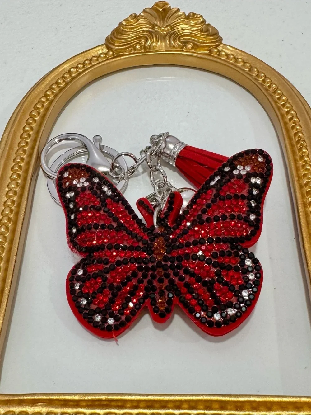 New Red Crystal Butterfly Keychain Charm with Tassel